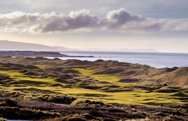 Sunset on the greens and fairways at Royal Portrush Golf Course
