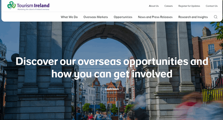 Tourism Ireland's website homepage