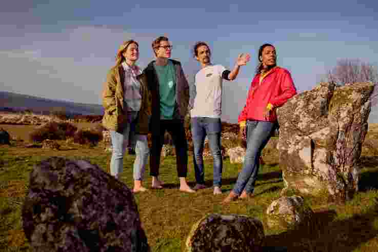 Tourists listening to tour guide at Beaghmore Stones