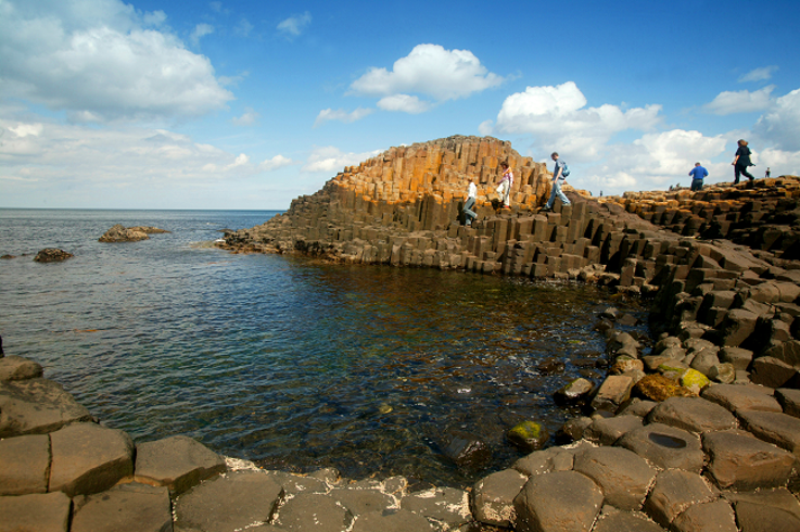 Hexagonal rock formations pictured at Giant's Causeway