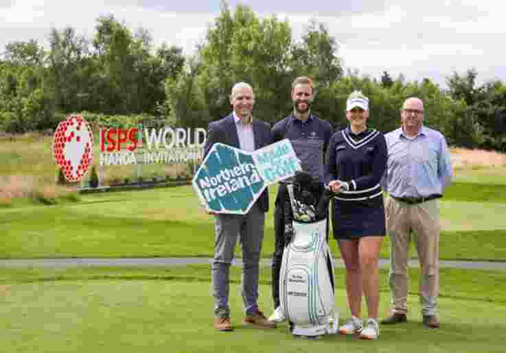 Pictured at Galgorm Castle Golf Club in Co. Antrim (Left-Right) are George Diamondis, Tourism NI Golf Marketing Manager, Ross Oliver, Director of Golf at Galgorm Castle, Olivia Mehaffey, Northern Ireland Golf Professional, and Gary Henry, Galgorm Castle Managing Director