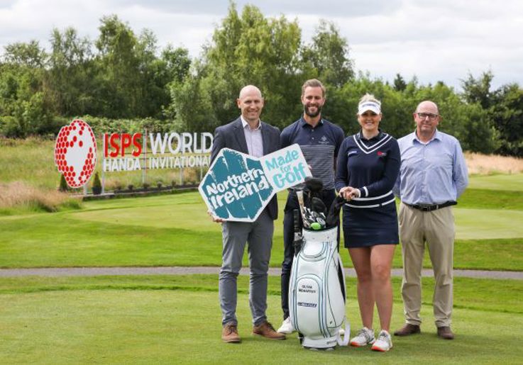 Pictured at Galgorm Castle Golf Club in Co. Antrim (Left-Right) are George Diamondis, Tourism NI Golf Marketing Manager, Ross Oliver, Director of Golf at Galgorm Castle, Olivia Mehaffey, Northern Ireland Golf Professional, and Gary Henry, Galgorm Castle Managing Director
